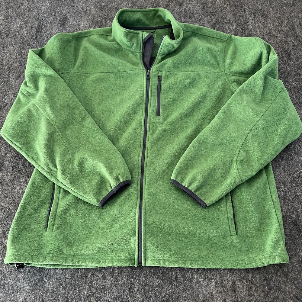 LL Bean Jacket Men's XXL  Regular Green Polartec Fleece Full Zip Hiking‎ Outdoor